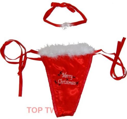 Reizwäsche Weihnachten Strumpfband Tanga Geschenkartikel 903553V - Rot Weiß