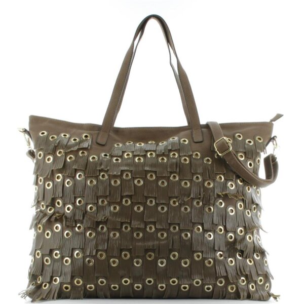 JSI Damenshopper Fransen Lackoptik Taupe