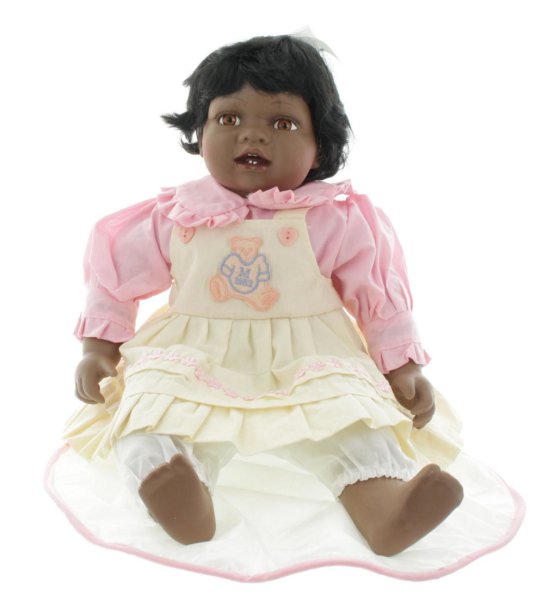 Mel-O-Design echte handbemalte Porzellanpuppe Baby Puppe 54 cm Mädchen Braun