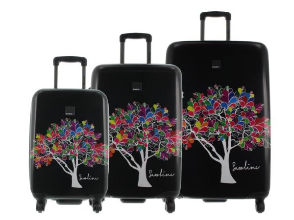 Saxoline Blue Koffer Spinner Integriertes TSA Zahlenschloss, 4 Rollen Gr. S, M, L ,SET, Schwarz, Magic Tree