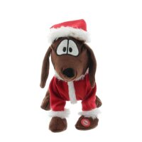 Edco Singender Tanzhund mit Bommelm&uuml;tze Weihnachtsdekoration lustig 26 cm x 22 cm x 17 cm