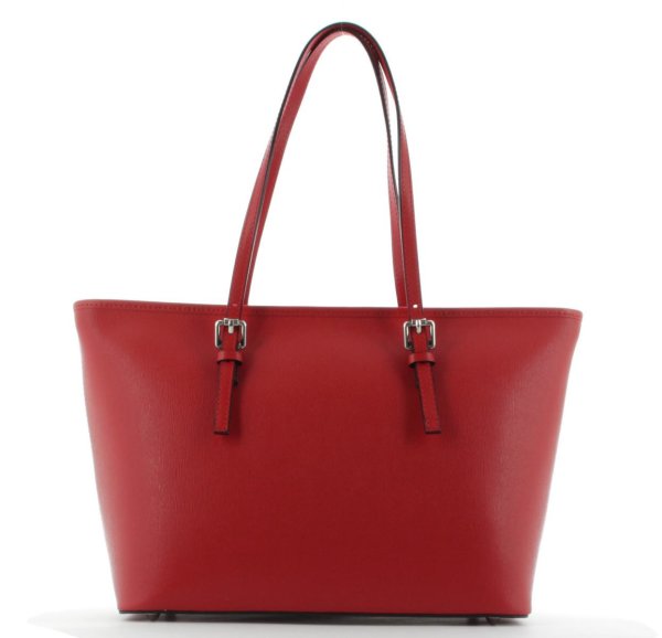 JSI Eleganter Damen Shopper, Handtasche Echt Leder, 2 Henkel, 41,5 x 25,5 x 15,8 cm Rot