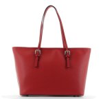JSI Eleganter Damen Shopper, Handtasche Echt Leder, 2 Henkel, 41,5 x 25,5 x 15,8 cm Rot