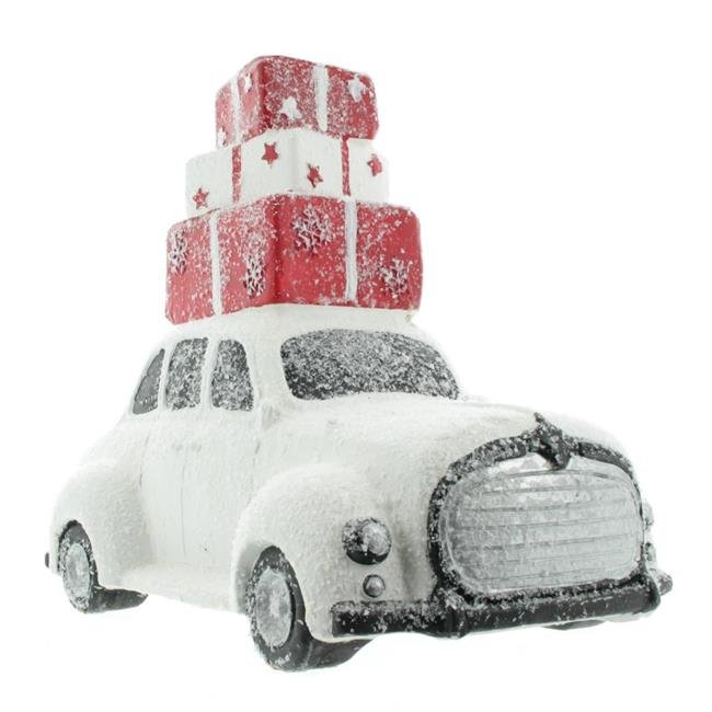 Mel-O-Design Weihnachtsauto mit Geschenken Weihnachtsdekoration Winter schmücken Weiß Rot 40 cm x 34 cm x 22 cm