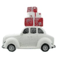 Mel-O-Design Weihnachtsauto mit Geschenken Weihnachtsdekoration Winter schm&uuml;cken Wei&szlig; Rot 40 cm x 34 cm x 22 cm