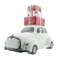 Mel-O-Design Weihnachtsauto mit Geschenken Weihnachtsdekoration Winter schmücken Weiß Rot 40 cm x 34 cm x 22 cm