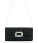JSI, Clutch, Abendtasche, Umhängetasche, 25 x 12 x 5,5 cm, 1,65 Liter, Kette, Strass Schwarz