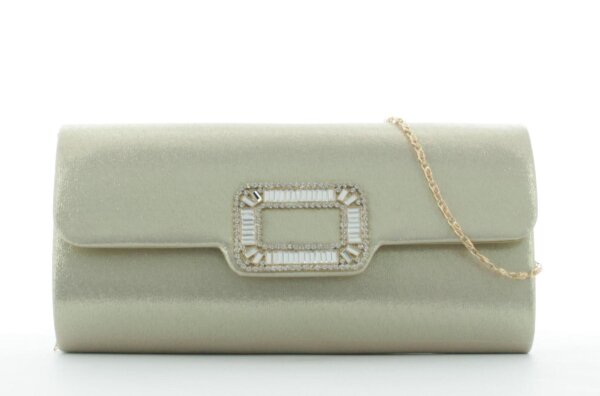 JSI, Clutch, Abendtasche, Umhängetasche, 25 x 12 x 5,5 cm, 1,65 Liter, Kette, Strass Gold