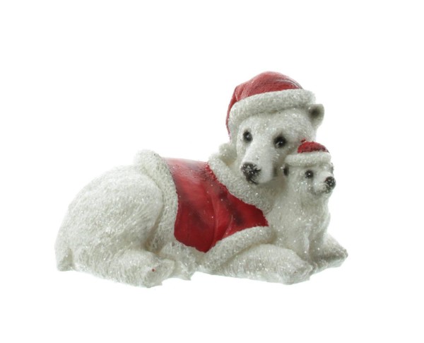 Edco Winterdekoration Weihnachtsdekoration Eisbären liegend Fensterdekoration Weiß Rot 14 cm x 9,5 cm x 9,5 cm