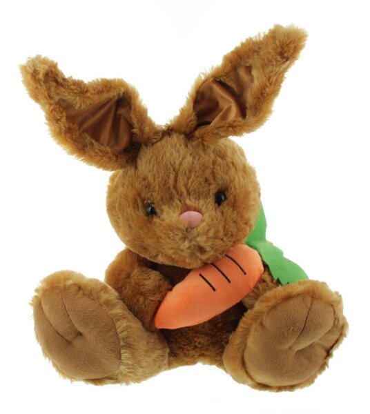 Iko Import Plüsch-Hase mit Möhre Osterdekoration Kinder Kuscheltier Braun 37 cm x 45 cm x 20 cm