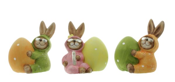 Mel-O-Design Osterhase Pyjama Osterdekoration Keramik Frühling 11 cm x 11,5 cm x 7,5 cm