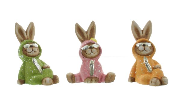 Iko Import Osterhase Pyjama Frühling Osterdekoration Keramik 9 cm x 10,5 cm  x 5 cm