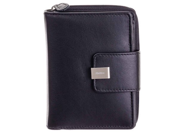 Maitre Ilena Geldbörse Portemonnaie Münzbörse Damen 9,5 cm x 12,5 cm x 3 cm Schwarz