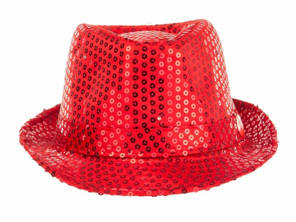 Edler Pailletten Party Fasching Hut mit LED Licht Rot