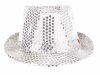 Edler Pailletten Party Fasching Hut mit LED Licht Weiß Silber