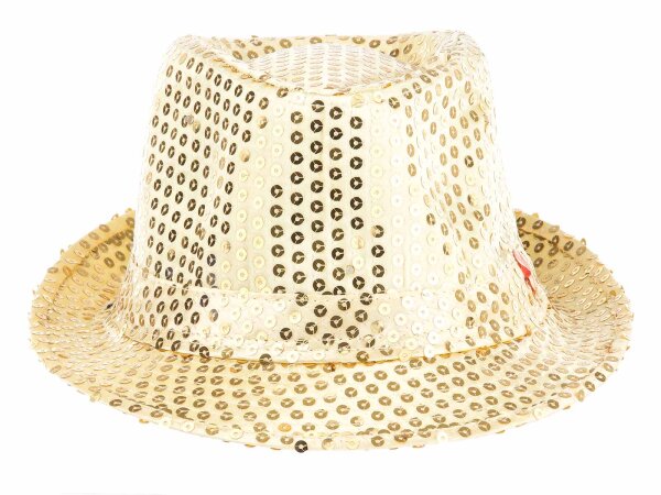 Edler Pailletten Party Fasching Hut mit LED Licht Gold