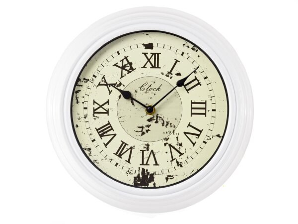 Noor-Living runde Wanduhr Wall Clock Vintage Ø 30 cm weiss