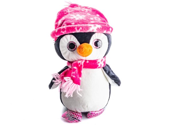 Pinguin mit rosa Mütze und Schal gross
