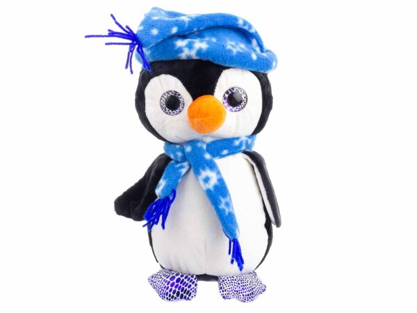 Pinguin mit blau Mütze und Schal gross