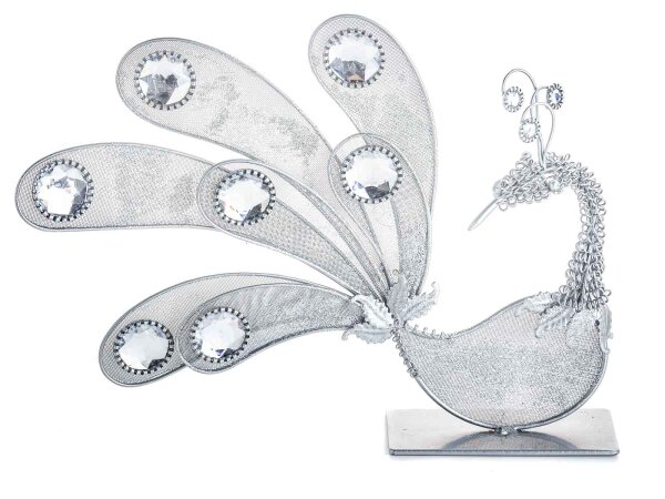 Deko Pfau aus Metall mit Glitzer