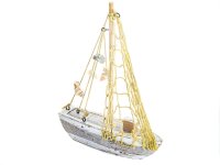 Holzdeko Segelschiff Maritim weiss/grau