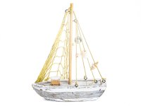 Holzdeko Segelschiff Maritim weiss/grau