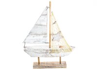 Holzdeko Segelschiff Maritim gross weiss/grau