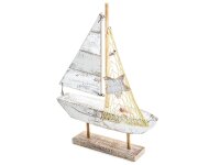Holzdeko Segelschiff Maritim gross weiss/grau