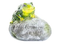Dekofigur Frosch auf Stein "Willkommen"