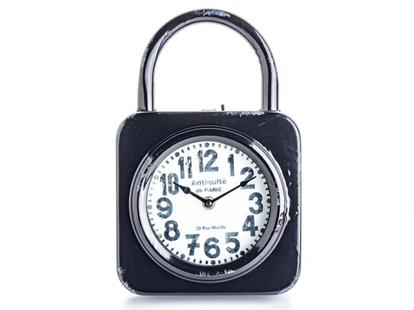 Standuhr gebürstet mit Griff aus Metall Vintage schwarz