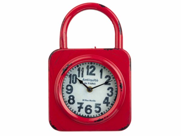 Standuhr gebürstet mit Griff aus Metall Vintage rot