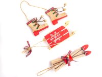 Christbaumschmuck aus Holz 3er Set Schlitten, Skier und...