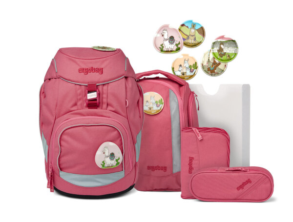 ergobag pack Schulranzen - Eco Hero Edition - Set 6-tlg. 20 Liter Lamas in Bärjamas
