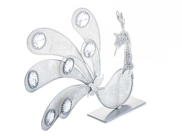 Deko Pfau aus Metal mit Glitzer links