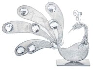 Deko Pfau aus Metal mit Glitzer links