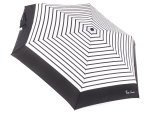 Pierre Cardin Mini Regenschirm Taschenschirm Handöffner weiß mit schwarzen Streifen und schwarzem Rand