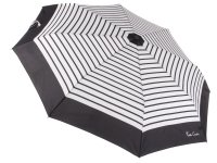 Pierre Cardin Regenschirm Taschenschirm mit Vollautomatik weiß mit schwarzen Streifen und schwarzem Rand