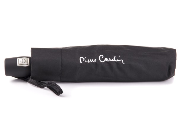 Pierre Cardin Regenschirm Taschenschirm mit Vollautomatik schwarz mit weißen Akzenten und Knopfverschluss
