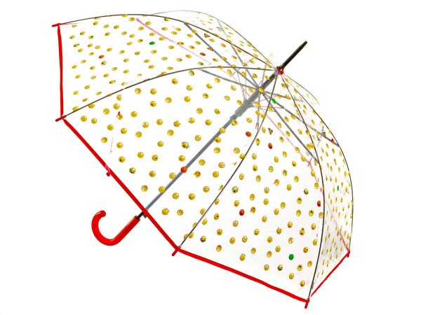 Happy Rain Long AC Regenschirm transparent mit Emojis