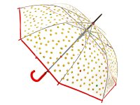 Happy Rain Long AC Regenschirm transparent mit Emojis clear-rot