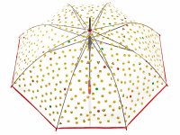 Happy Rain Long AC Regenschirm transparent mit Emojis clear-rot