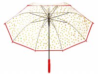 Happy Rain Long AC Regenschirm transparent mit Emojis clear-rot