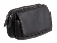 JS Geldbörse aus Leder mit Gürtelschlaufe und Karabiner, schwarz
