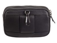 JS Geldbörse aus Leder mit Gürtelschlaufe und Karabiner, schwarz