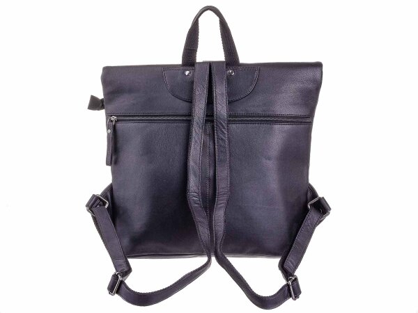 City Rucksack Damen Leder Schulranzen Leder Schwarz The