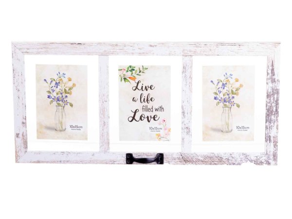 Edco Bilderrahmen für 3 Fotos, 15x10 cm 16564 shabby chic ca. 51x24x,4 cm weiß