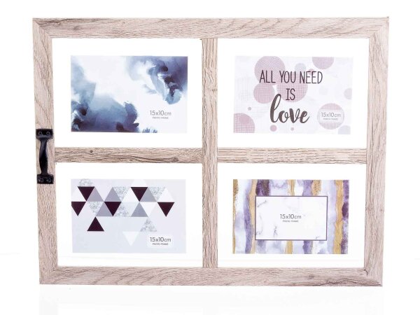 Edco Bilderrahmen für 4 Fotos, 15x10 cm 16563 shabby chic ca. 36 x 45 x 3,4 cm grau