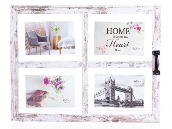 Edco Bilderrahmen für 4 Fotos, 15x10 cm 16563 shabby chic ca. 37 x 45 x 3,4 cm weiss