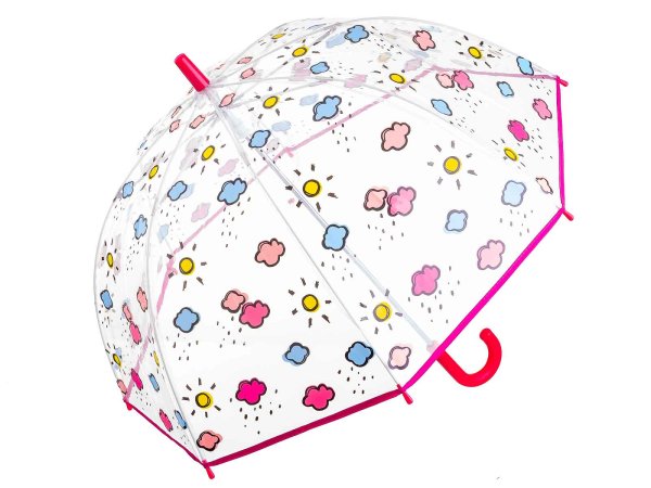 Edco Kinder Regenschirm 56878 Stockschirm transparent mit Wolken /Sonne 8 Streben