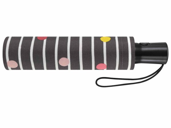 Happy Rain Auf-/Zu-Automatik Taschenschirm Windproof Damen Regenschirm Grau Bikini Dots & Stripes